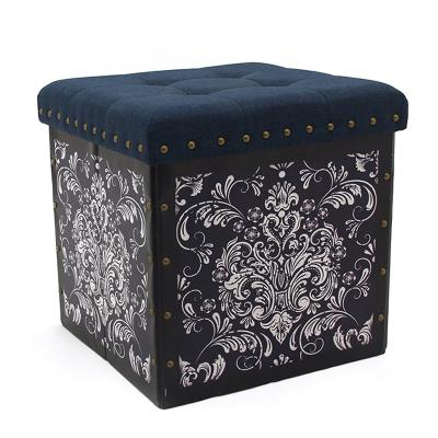 China Foldable Storage Stool Bohemian Leather Pouf Folding Ottoman Chair for sale