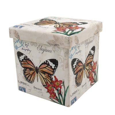 China Living Room Furniture Leather Butterfly Pattern Folding Chairs Foldable Storage Ottoman for sale