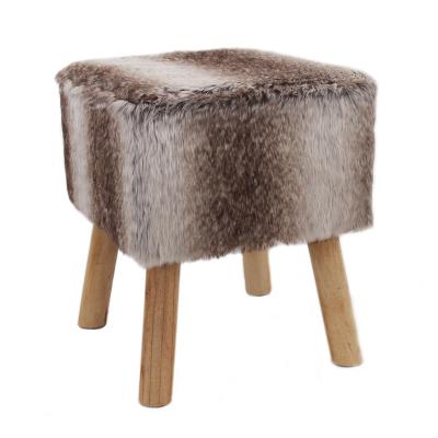 China Wholesale Modern Removable Cover And Fashion Faux Fur Stool Foot Pouf Stool With Wood 4 Legs For Living Room for sale