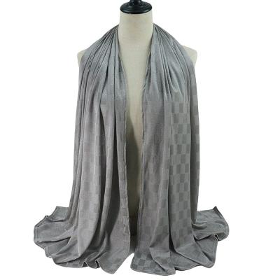 China LONG Solid Color Stretchy Scarves Plaid Tank Top Scarf Muslim Women Plain Nylon Hijab Scarves and Shawls for sale