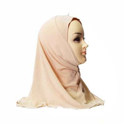 China Malaysia Solid Color Cotton Long Scarf Turban Hijab Hat Muslim Snap Hats For Kids for sale