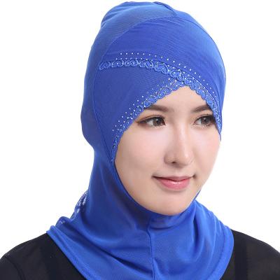 China Simple simple LONG tank top scarf hijab cross with lace net muslim hijab hat shawl solid color women hijab hat underscarf tank top for sale