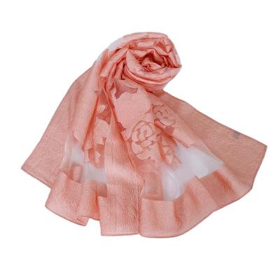 China Wholesale long cotton silk hijabs with shinny pink pattern solid polyester scarf silk hijab for women for sale