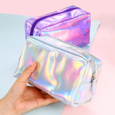 China Fashion Lovely Square Shine Color Laser Makeup Bag Fashionable Girl PU Radium Archer With Makeup Bag Pillow Laser Student Pencil Bag for sale