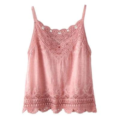 China New QUICK DRY Spring Flower Crochet Lace Summer Cotton Hollow Out Vest Sleeveless Plug-out T-shirt Wear Women for sale