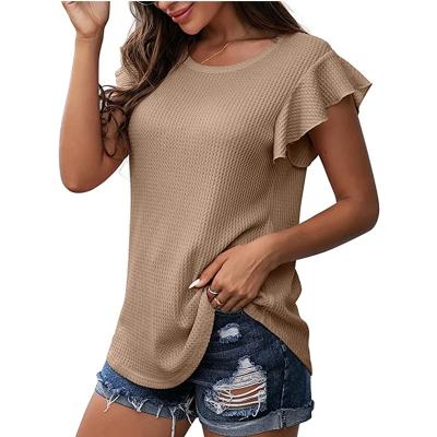 China QUICK DRY women's summer blouse with loose short sleeves, round collar and lotus leaf sleeves for sale