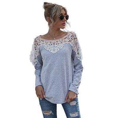 China Anti-wrinkle Newly Designed Round Neck And Lace Up Womens Fall Long Sleeve Top for sale