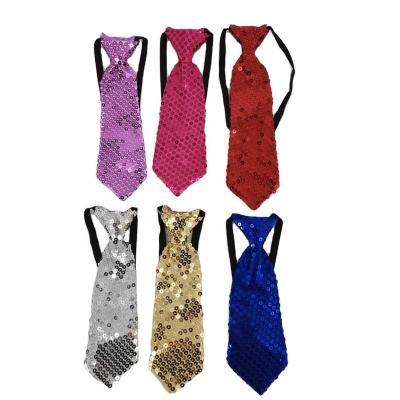 China Small Neck Elastic Band Glitter With Shiny Sequin Mens Ties Polyester Waist Carnival Elastic Party Accessory Adult for sale