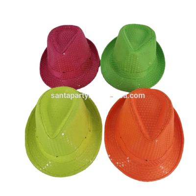 China Flashable LED Lights Carnival Party Neon Color, Borsalino Hats Neon Green, Yellow, Orange And Pink With Glitter Led Party Hats for sale