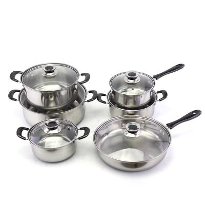 China Sustainable Classics Pots And Pans Set 12PCS Stainless Steel Cookware Set With Glass Lid for sale