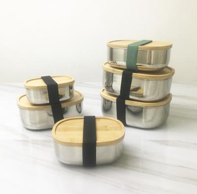 China Cool Keeping Metal Stainless Steel Eco - Friendly Airtight Lunch Bento Box With Bamboo Lid for sale