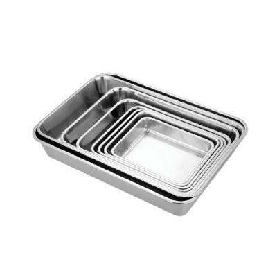 China Sustainable Wholesale Hotel Restaurant Thicken Stainless Steel Deep Square Food Serving Tray Baking Tray Fruit Canteen Food Serving Tray for sale