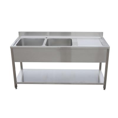 China With Faucet Commercial Stainless Steel Kitchen Bowl Commercial Freestanding Double Sink for sale