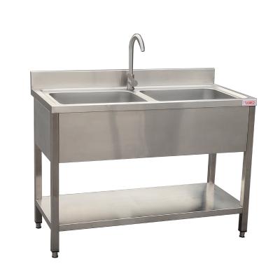 China With Free Standing Industrial Faucet Double Bowl Stainless Steel Sink For Restaurant for sale