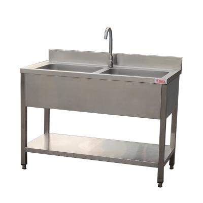 China With Faucet Wholesale Commercial Kitchen Stainless Steel Double Bowl Free Standing Sink for sale