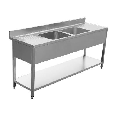 China With Faucet Double Bowl Restaurant Stainless Steel Commercial Sink With Drainbboard for sale