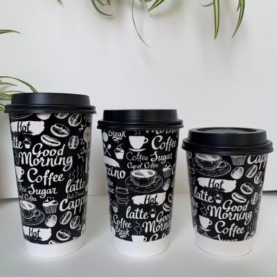 China 4oz 8oz 10oz 12oz 16oz 20oz Biodegradable Disposable Custom Printed Hot Single and Double Wall Coffee Paper Cup with Logo and Lid for sale