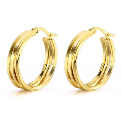 China Trendy Korean Square Fashion Stainless Steel Hoop Earrings Three Square Women for sale