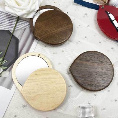 China 2022 New Hot Sale Walnut Folding Pocket Beauty Lighted Portable Beauty Makeup Mirror for sale