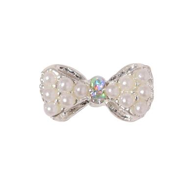 China Art Jewelry Pearl New Super Flat Rhinestone Nail Decoration Diamond Crystal 3D Metal Arc-knot Instant Pearl Japanese Bow for sale