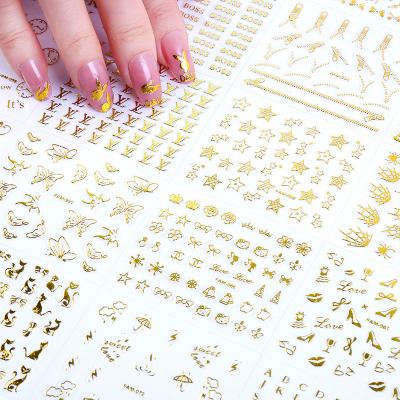 China Easy Apply Nail Art Stickers Set For Manicure Kit Self-Adhesive Flower Decals Press On Nails Butterfly Tip Gold Christmas for sale