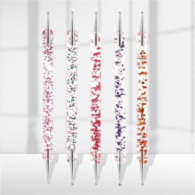 China Double-finished Flat Brush Nail Dotting Nail Art Tool Wax Pencil Manicure Picker Pen Crystal Beads Handle Rhinestone Studs for sale