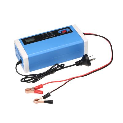 China Electric Motorcycle Car Battery Charger Power Charging Intelligent Type 3 Stages LCD Display 12V 24V 10A Auto Wet Dry Wet Lead Acid Batteries 100AH for sale