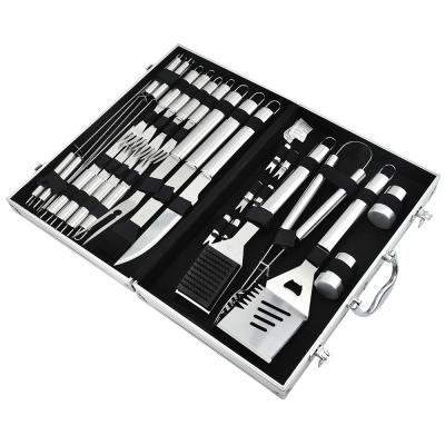 China Easily Cleaned Customized Outdoor Portable26PCS BBQ Stainless Steel BBQ Grill Utensils Set With Aluminum Case for sale