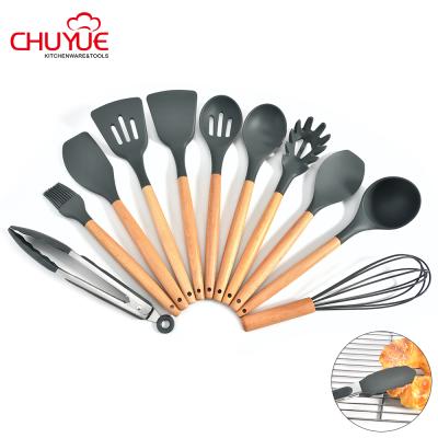 China 11 Pcs Sustainable Wood Handle Silicone Utensil Heat Resistant Kitchen Tool Kit for sale