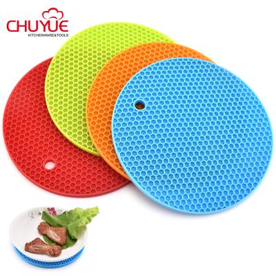 China Home Sustainable Honeycomb Mat Table Mat Accessories Round Shape Kitchen Silicone Trivets For Hot Dishes for sale