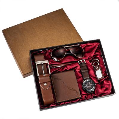 China Creative Exquisite RFID PU Wallet Wrapped Set With Sunglasses Key Chain Leather Wallet, Customized Premium Men Combination Gift Set for sale