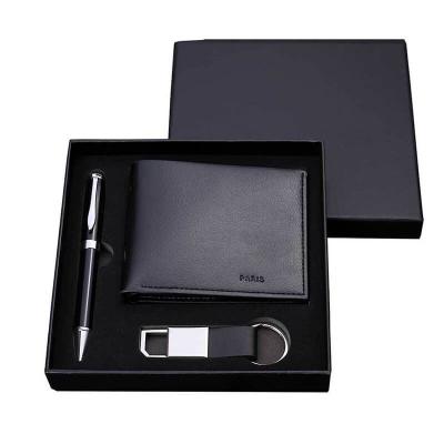 China RFID 3 Pcs Per Set Man Business PU Wallet With Pen Key Chain Leather Wallet, Cheap Premium Customized Set Of Men Gift Wallets for sale