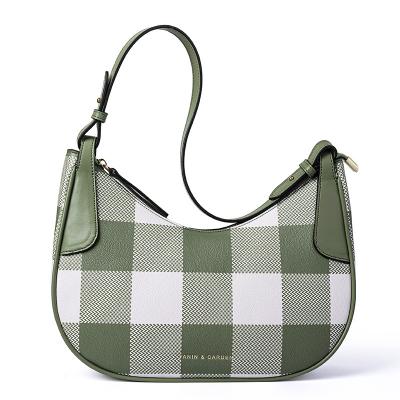 China New Design Faux Leather Shopping Bag Handbag Women Shoulder Bags For Ladies Luxury Daily Armpit Fashion Green PU Lattice Leather Handbag Women for sale