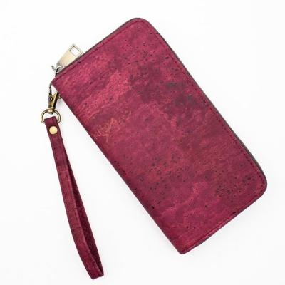 China Vegan Waterproof Pink Cork Card Wallet Women, Wooden Zipper Ladies Wallet Coin Purse Leather Cork Fabric Bag Handmade Wallet for sale