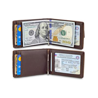 China Fashionable Bifold Slim Men RFID Blocking Wallets With ID Window Money Clip Credit Card Holder Minimalist Genuine Leather Wallet for sale