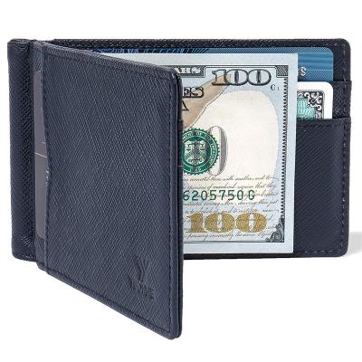 China Fashion Slim ID Credit Card Holder with Metal Clip for Men, Factory Custom Genuine Leather Money Clip Wallet for sale