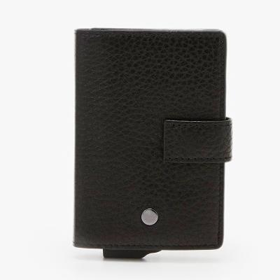 China RFID Blocking Protect New Gift Minimalist Customized Mens Pop Up OEM Aluminum Wallets Rfid Wallet Genuine Leather Slim Credit Card Holder for sale