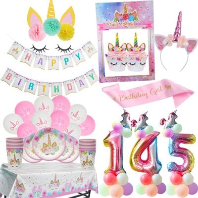 China Wholesale DIY Paper Plate Cup Photo Props Decorations Unicorn Kids Birthday Party Supplies for sale