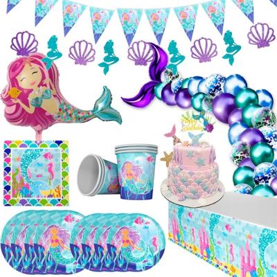 China DIY Mermaid Party Decor Disposable Tableware Kit Girl Kids Birthday Party Supplies for sale