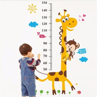 China Waterproof+Eco-friendly Cute Cartoon Giraffe Home Decor Height Measurement Chart Wall Sticker For Kids Room for sale