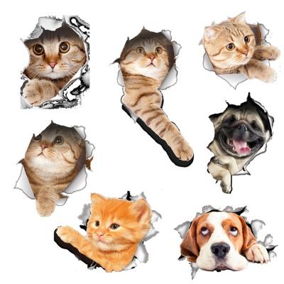 China Waterproof+Eco-friendly Wholesale 3D Bathroom Toilet Living Room Decoration Cat Dog Pet Animal Vinyl Art Decals Wall Sticker for sale