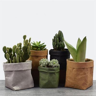 China Recycled Materials Wholesale Flower Pot Organizer Pouch Storage Plants Flowerpot Paper Bag, Washable Craft Kraft Paper Bag for sale