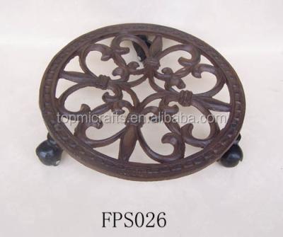 China Metal Cast Iron Round Plant Trolley Flowerpot Holder for sale