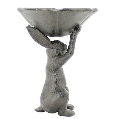 China New Design Rustic Unique Garden Unique Design Decorative Bird Bath Rabbit Cast Iron Rabbit Metal Bird Feeder Bath For Outdoor for sale