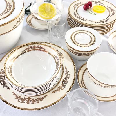 China Viable Hotel 61 Pcs Porcelain Dinner Set Longchang Tangshan Ceramic Fine Bone China Dinner Set for sale