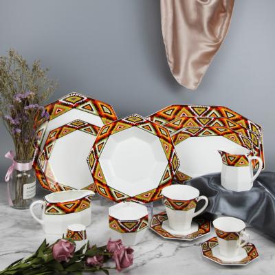 China Viable Hotel 61 Pcs Porcelain Dinner Set Longchang Tangshan Ceramic Fine Bone China Dinner Set for sale