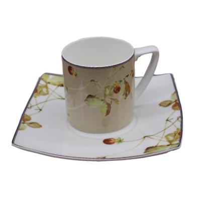 China Viable High Quality Floral Bone China Bone China Coffee Cups Ceramic Tea Cup and Saucer Set for sale