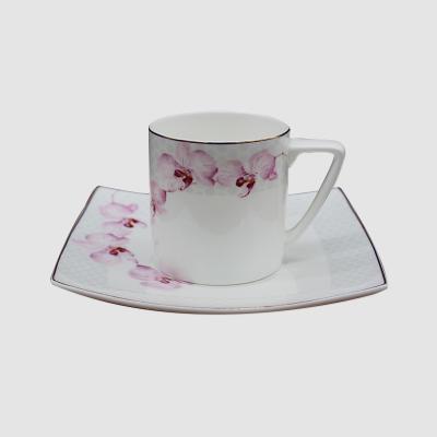 China Viable Porcelain Bone China Ceramic Coffee Cup And Saucer Tea Cup And Saucer With Square Plate for sale