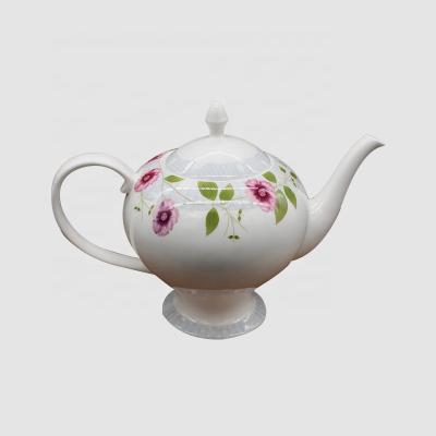 China Sustainable High Quality Floral Flower Decaled Porcelain Bone China Ceramic Teapot for sale