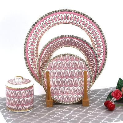 China Viable High Quality Ceramic Fine Bone China Porcelain Tableware Restaurant Hotel Luxury High Lush Table Dish Set for sale